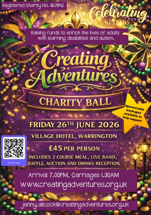 Mardi Gras Ball event by Creating Adventures in Warrington